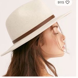 New Free People Leather Band French Vanilla Felt Hat white cowboy cowgirl